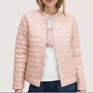Kate Spade Reversible Quilted Heart Black/Pink Ruffle Hem Jacket Coat, XS